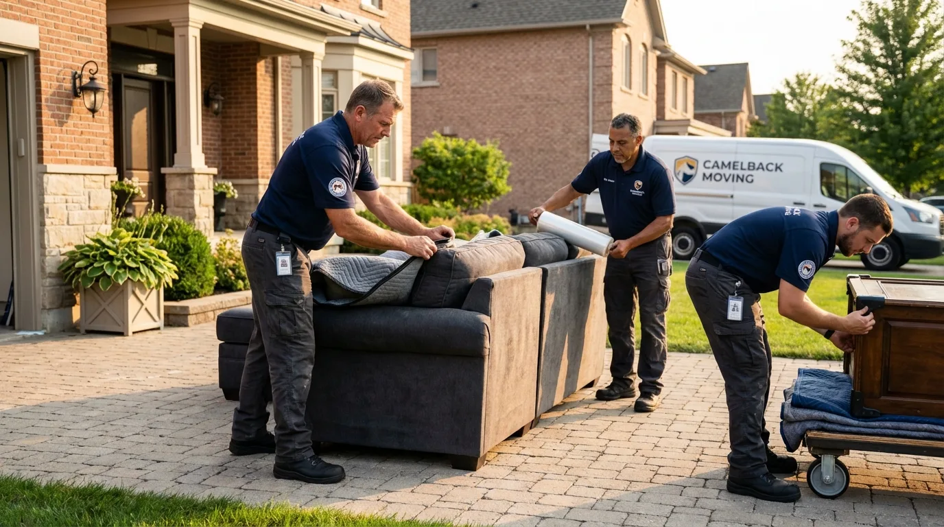 Large estate moving crew wrapping furniture in Long Beach, NY