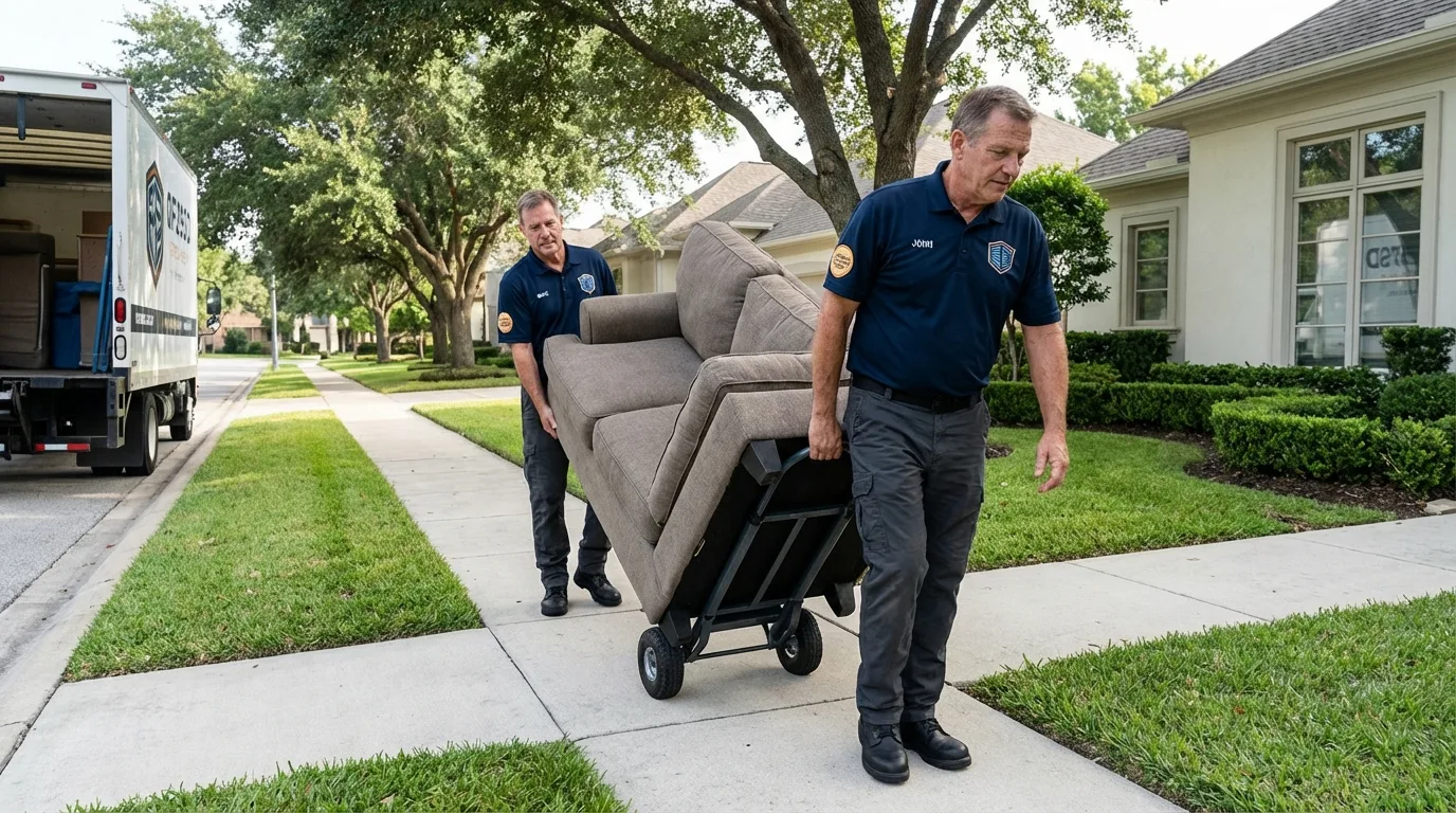 Local residential moving crew loading furniture in Long Beach, NY