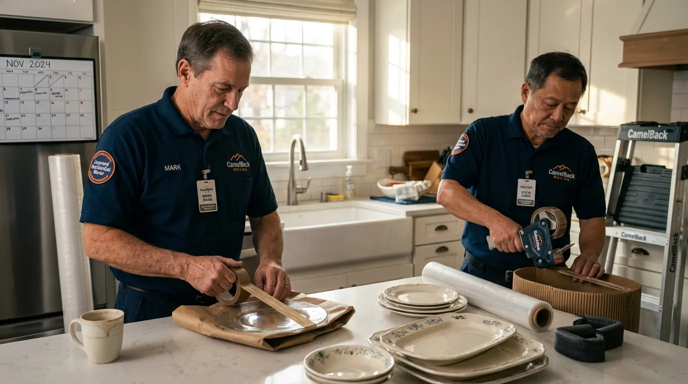 Professional crew packing kitchen dishware in Long Beach, NY